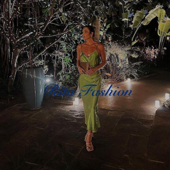 BLOGGER'S FAVE! Zara Greenish Satin Effect Slip Dress Sz S, M NWT - Picture 9 of 14